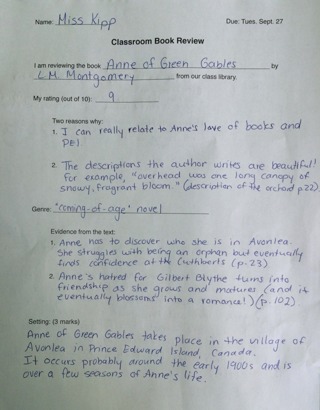 Book Review Example Grade 6 7s